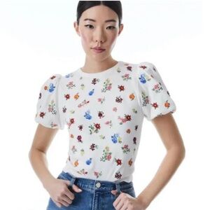 Alice and Olivia Risa embroidered sweater. Size: Small. Color: white.